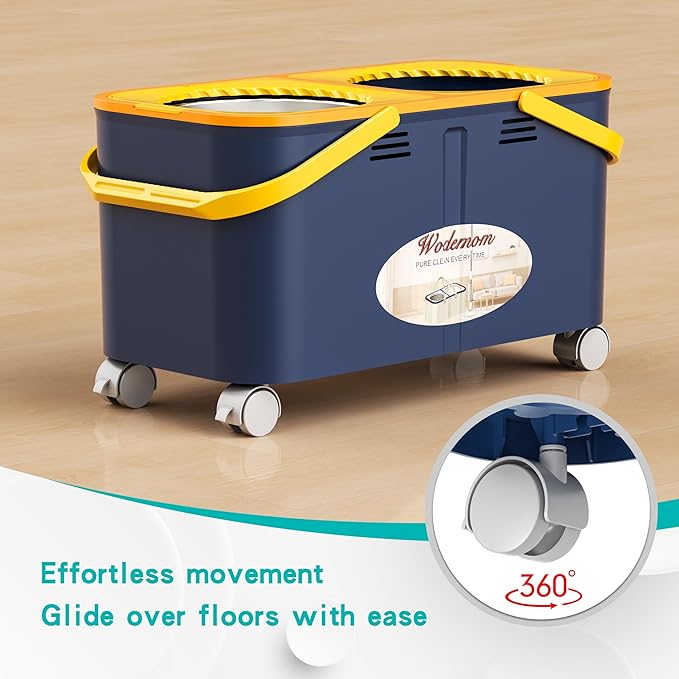 2025 Upgraded Spin Mop and Bucket with Clean & Dirty Water Separation, 360° Swivel Wheels, Hands-Free Wringer, 6 Microfiber Mop Heads for Home Floor Cleaning – Blue/Yellow