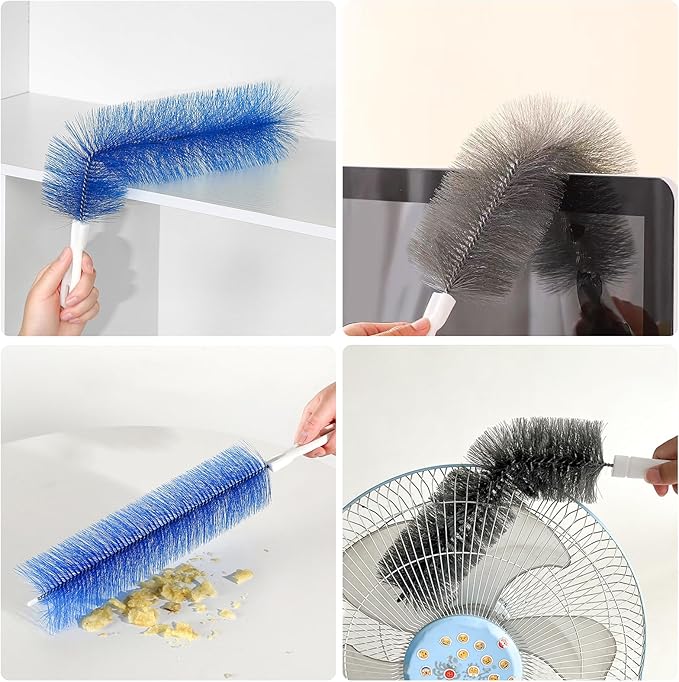 4 Pcs Cobweb Duster, Bendable Fan Duster, Plastic Fan Cleaner Brush,Microfiber Head Dusting Brush, Reusable Dust Remover for Air Conditioning Shutters,Ceiling Fan Blades,Air Vents, Curtains, Cars