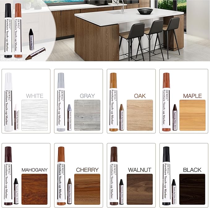 DEWEL Furniture Markers Touch Up, Upgrade Wooden Furniture Repair Kit, Premium Wood Scratch Repair Markers and Wax Sticks for Wood Stains Scratches Hardwood Floors Tables, Set of 17