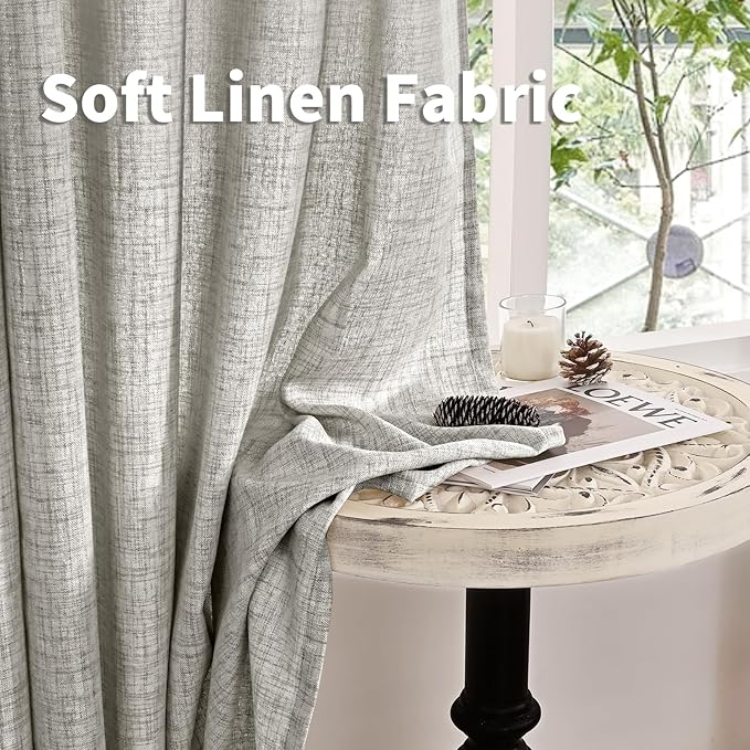 YoungsTex Dark Grey Linen Curtains 45 Inch Length for Short Window, Semi Sheer Drapes with Back Tab Rod Pocket Light Filtering for Kitchen Bathroom Bedroom, 2 Panels, 42 X 45 Inch