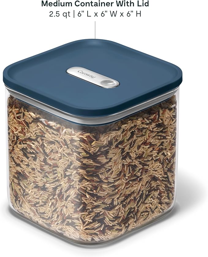 Caraway 2.5qt Glass Airtight Food Storage Container with Lid – Non-Toxic, BPA-Free Kitchen Storage Container – Stackable, Space-Saving Airtight Container for Dry Goods and More - Navy