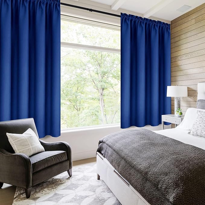 DWCN Blackout Curtains Room Darkening Thermal Insulated Bedroom Curtains Window Curtain Panels, 42 x 63 inches Long, Set of 2 Classic Blue Rod Pocket Drapes