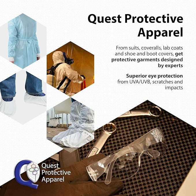 Quest Protective Apparel Safety Glasses for Men and Women - Anti Fog Safety Goggles for Shooting, Lab, or Construction – Polycarbonate Eye Protection [Clear & Pack of 144 Pairs]