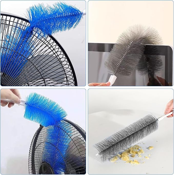 2 Pcs Cobweb Duster, Bendable Fan Cleaner Brushes Set Reusable, Plastic Microfiber Duster for Air Conditioning Shutters,Ceiling Fan, Blades, Curtains,Air Vents(Blue，Gray)