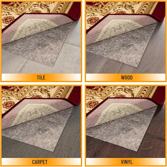 Ottomanson 2' x 3' Non-Slip Rug Pad Gripper 1/4 Inch Thick Dual Surface Felt + Rubber Gripper - Safe for All Floors, Brown