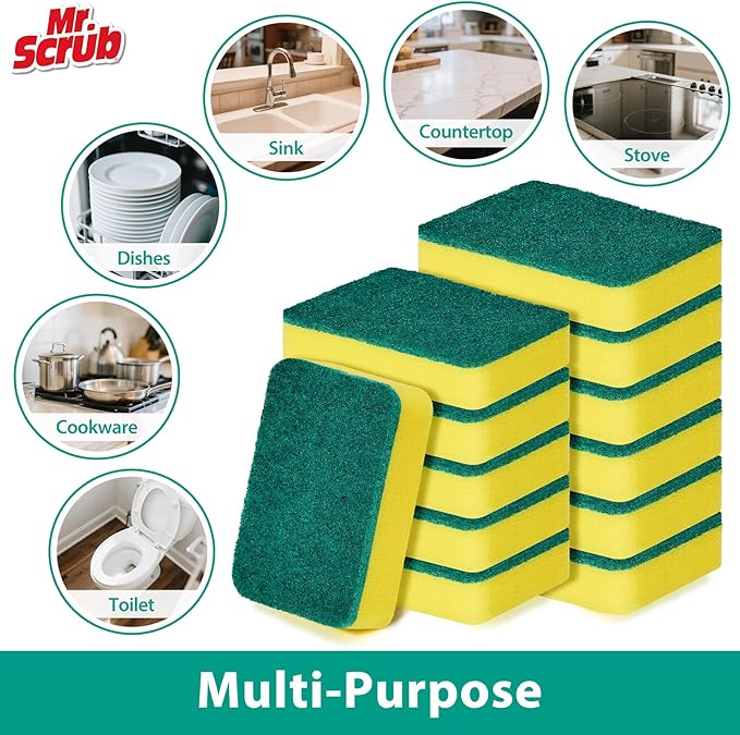 Sponges Kitchen Scrub Dish Sponge Scouring Pad, 36 Pack Cleaning Brush Scrubber Supplies for Soap, Dishwashing Dinnerware Sets Pan Pot Towels Cloth Rags Holder Glass Dishwasher Sink Bathroom