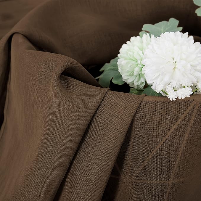 Tollpiz Sheer Curtains Linen Textured Bedroom Curtain Sheers Light Filtering Rod Pocket Voile Curtains for Living Room, 54 x 63 inches Long, Brown, Set of 2 Panels