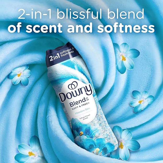 Downy Blends In-Wash Laundry Scent Booster Beads, Meadow Rain Scent, 24.5 OZ, Fabric Sottener Beads and Freshness
