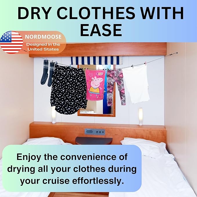 Magnetic Clothesline for Cruise Ship Cabin Approved - Strong Rubber Coated Non-Scratch Magnets, Travel Clothesline for Cruise Ship Essentials 2025 Updated Stronger Magnets