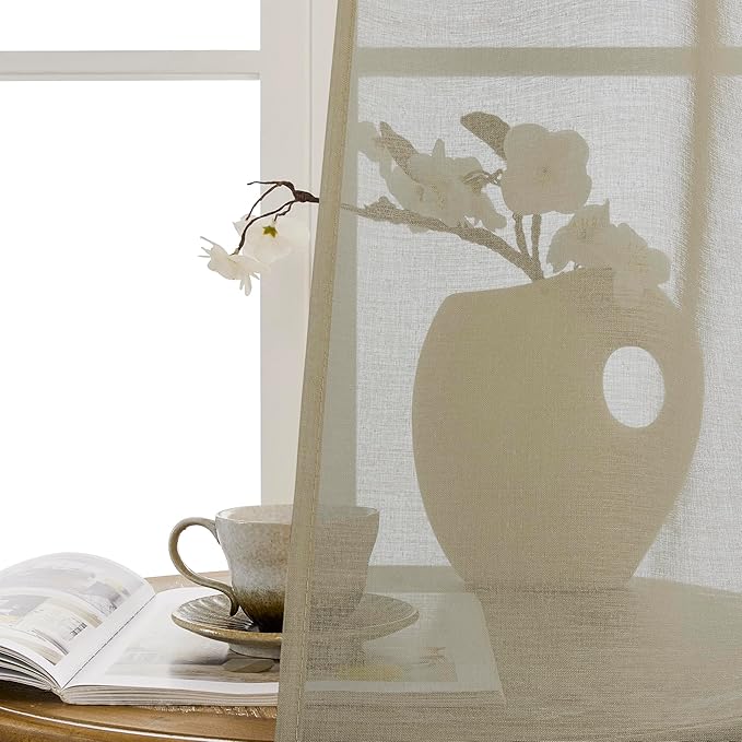 Tollpiz Sheer Door Curtains Closet Linen Textured Curtain Sheers Doorway Light Filtering Voile French Door Rod Pocket Curtains Patio Glass Door, 54 x 63 inches Long, Taos Taupe, Set of 1 Panel