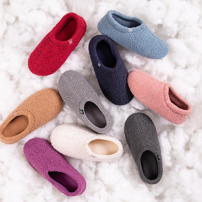 HomeTop Women's Fuzzy Curly Fur Memory Foam Loafer Slippers with Polar Fleece Lining