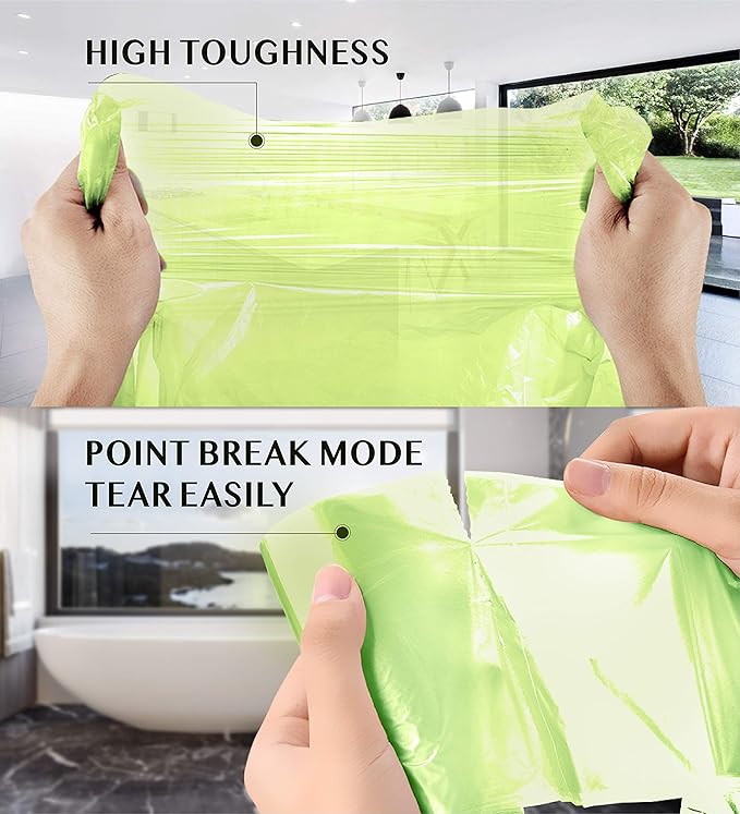FORID 2.6 Gallon Compostable Garbage Bags, 150 Count, 5 Rolls – Green, Small, Durable, Thick, Unscented Trash Bags, 10 Liter - For Kitchen, Bathroom, Home, Office
