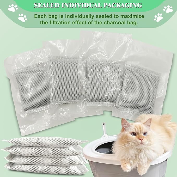 Unscented Cat Litter Box Deodorizer Kit Stick-On Activated Carbon Odor Eliminators Compatible with most manual and automatic litter boxes (4 Refills+ 1 Box) (Blue, Unscented)
