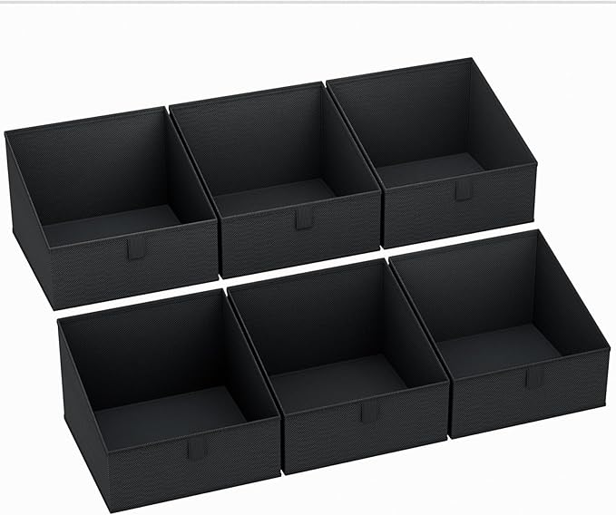 DIMJ Trapezoid Storage Bins for closet shelves, Closet Organzier Bins with Handle, Foldable Closet Storage Bins Basket, Closet Organizers and Storage for Toys, Books, 6 Packs, Black