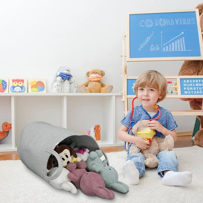 Cotton Rope Laundry Basket Hamper for Clothes Woven Storage Basket for Living Room Bedroom Boho Tall Rope Baskets for Blanket Toys Pillow Towels Baby Nursery Hamper Bin Large light grey