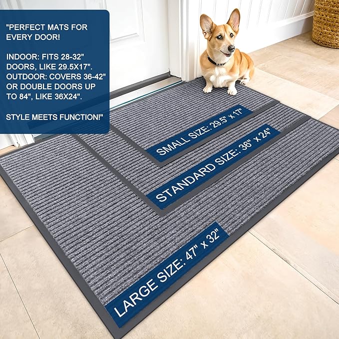 OLANLY Front Door Mat Indoor Outdoor Entrance, Waterproof Heavy Duty Doormat, Fade Resistant, Low Profile, Easy Clean Patio Porch Welcome Floor Mats for Entry, 59x35, Light Gray