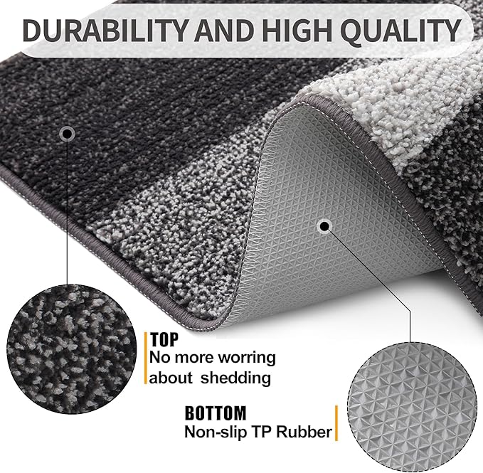 Kitinjoy Indoor Outdoor Door Mat, 71x47 Non-Slip Absorbent Dirt Trapper, Low-Profile Washable Inside Entrance Front Floor Mat, Sturdy Soft Entry Doormats for Entryway, Grey