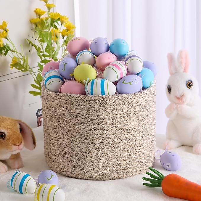 Small Basket for Organizing | Cube Shelf Closet Storage Baskets | 9.7×9.7×7.1” | Woven Rope Gift Basket | Nursery | Round 3 Packs Mixed Brown