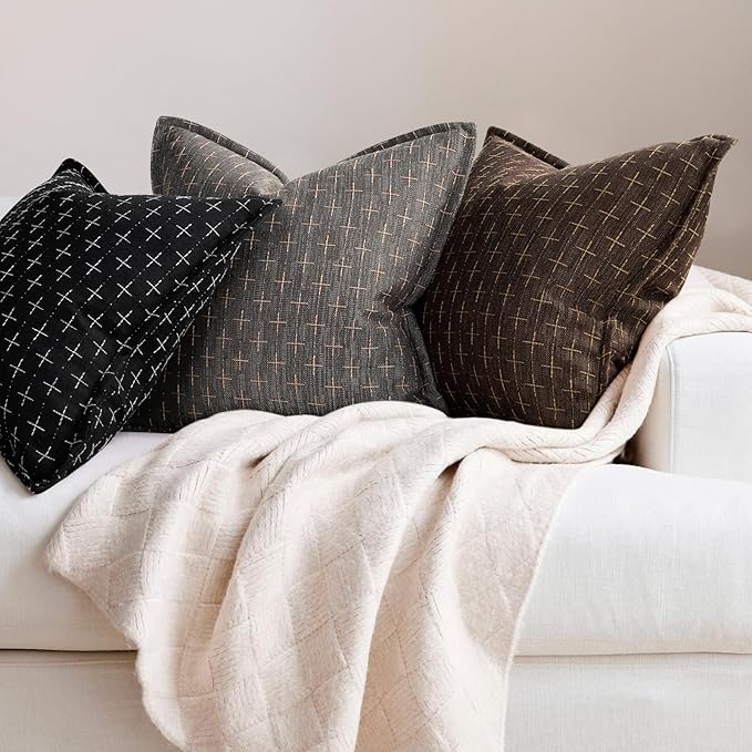 ZWJD Pillow Covers 24x24 Set of 2 Soft Polyester Textured Pillow Covers with Stylish Flange Edge Cozy Farmhouse Throw Pillows for Couch Bed Sofa Living Room
