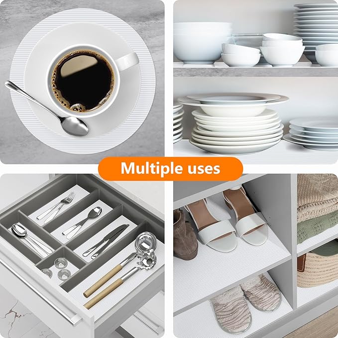 Shelf Liners for Kitchen Cabinets Drawer Liner Non Adhesive Cupboard Mat EVA Material Waterproof Refrigerator Mats Washable Fridge Liner for Cupboard and Desks Liner White 11.8 x 59 Inches