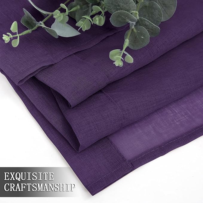 Tollpiz Sheer Curtains Living Room Linen Textured Curtain Sheers Light Filtering Voile Rod Pocket Curtains for Bedroom, 38 x 63 inches Long, Royal Purple, Set of 2 Panels