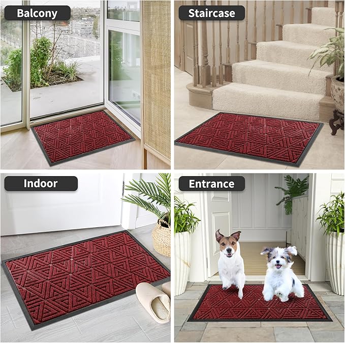 Yimobra Large Door Mat 36x24, All-Weather Waterproof Non-Slip Welcome Matt Outdoor, Heavy Duty Non Slip Doormat for Entryway for Patio and Garage Indoor, Easy Clean, Black Red