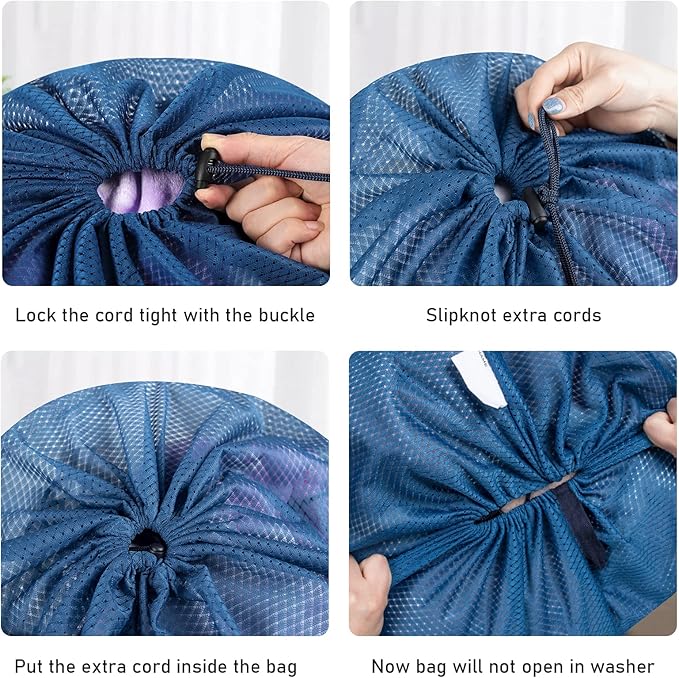 Polecasa Diamond Mesh Laundry Bags, 24 x 36 inches Heavy Duty Mesh Laundry Bag with ID Tag and Drawstring Closure, Large Laundry Hamper Liner, Washable Laundry Bag for Travel, Sports, Dorms (Blue)