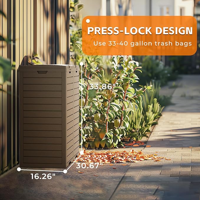 62-Gallon Outdoor Trash Can with lid, Waterproof, UV-Resistant Resin Garbage Can, Lockable Lid and Drip Tray, Animal-Proof, for Patio, Kitchen, Backyard and Deck