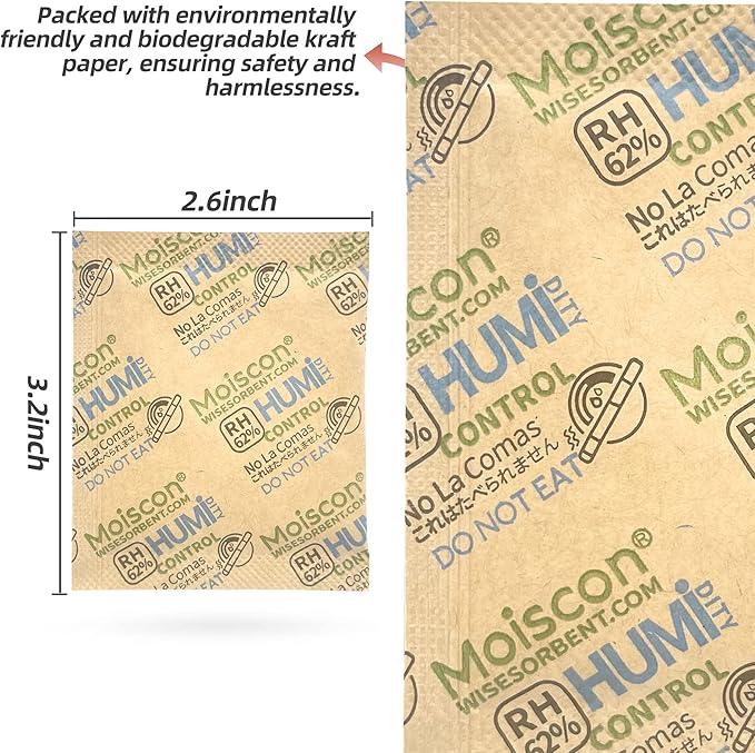 90 Pack 62% RH 8 Gram Two-Way Humidity Control Packs for Storing 1 oz, Size 8 Moisture Control Packets Individually Wrapped