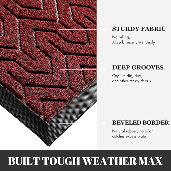 Yimobra 72x24 Indoor Outdoor Runner Rug, Heavy-Duty Waterproof Entrance Mat for High Traffic Areas, Commercial Grade Welcome Door Mat, Easy Clean, Black Red