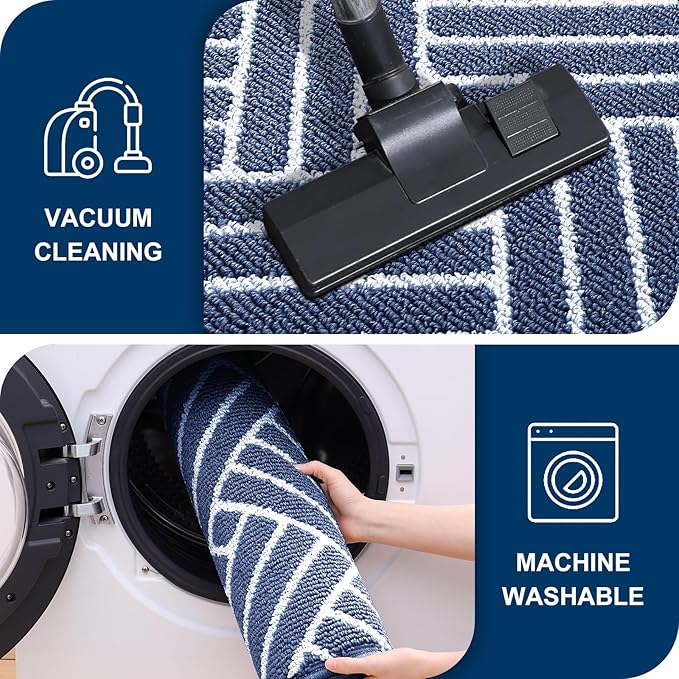 OLANLY Large Indoor Door Mat, 59x35 Inch, Dirt Resistant and Absorbent, Non-Slip Rubber Backing Floor Mats, Easy Clean Low-Profile Doormat for Entryway, Front Door, and Inside Entrance, Navy
