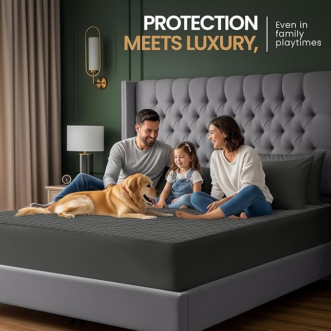 Utopia Bedding Waterproof Mattress Protector King Size (Gray), Premium 3D Air Soft Fabric Mattress Cover, Fits 17 Inches Deep, Breathable, Fitted Style with Stretchable Pockets