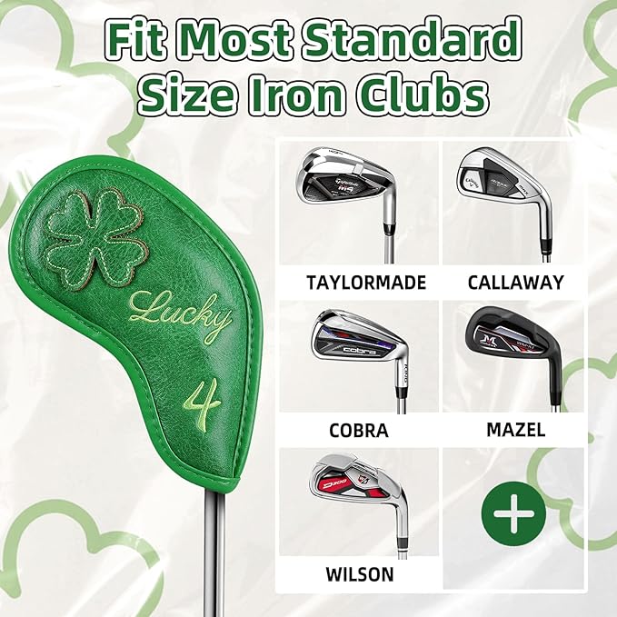 Golf Headcovers Golf Club Head Covers Four Leaf Clover Good Luck Charm - Clover Style Premium Leather Driver Fairway(FW) Wood Hybrid(UT) with Number Tags
