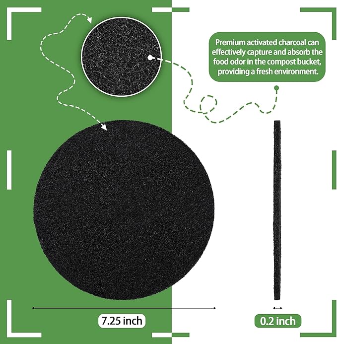MyLifeUNIT 16 Pack Compost Bin Filter, Kitchen Compost Pail Charcoal Filter Replacements (7.25 inches)