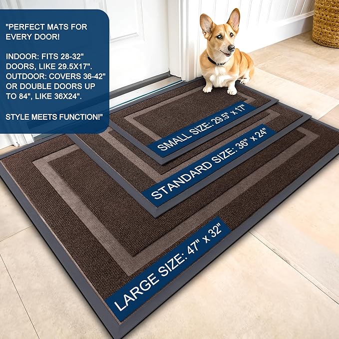 OLANLY Front Door Mat Indoor Outdoor Entrance, Waterproof All-Season, All-Weather Doormat, Sturdy Natural Rubber, Fade Resistant, Low Profile, Easy Clean Patio Porch Entryway Mat, 59x23, Dark Brown