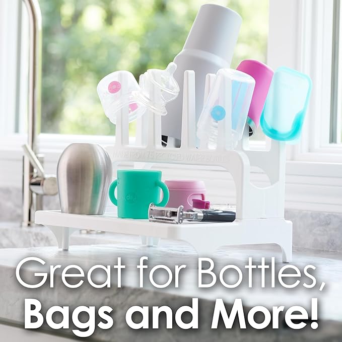 PopYum Glacier White Space Saving Drying Rack from 100% Recycled Bottles, countertop for Baby Bottles, Plastic Bags, Cups, Glass, tumblers, Compact