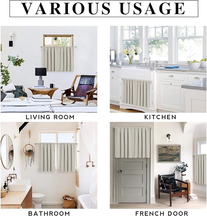 RYB HOME Blackout Short Cafe Curtains, Privacy Light Block Small Window Curtains for Bedroom Kitchen Basement Dining Classroom, W 42 x L 36 inches, Natural, 2 Panels