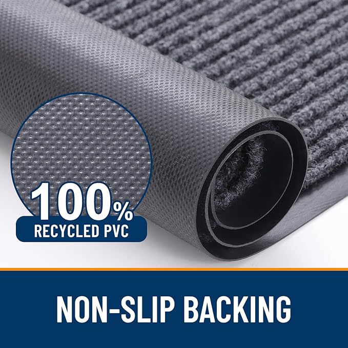 OLANLY Front Door Mat Indoor Outdoor Entrance, Waterproof Heavy Duty Doormat, Fade Resistant, Low Profile, Easy Clean Patio Porch Welcome Floor Mats for Entry, 47x23, Grey