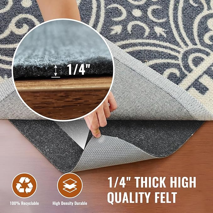Felt Rug Pad, 6 x 9 Ft Rubber Non-Slip Rug Pad Gripper, Keep Rugs Secure and in Place, Extra Strong Under Carpet Mat Cushion - for All Floors