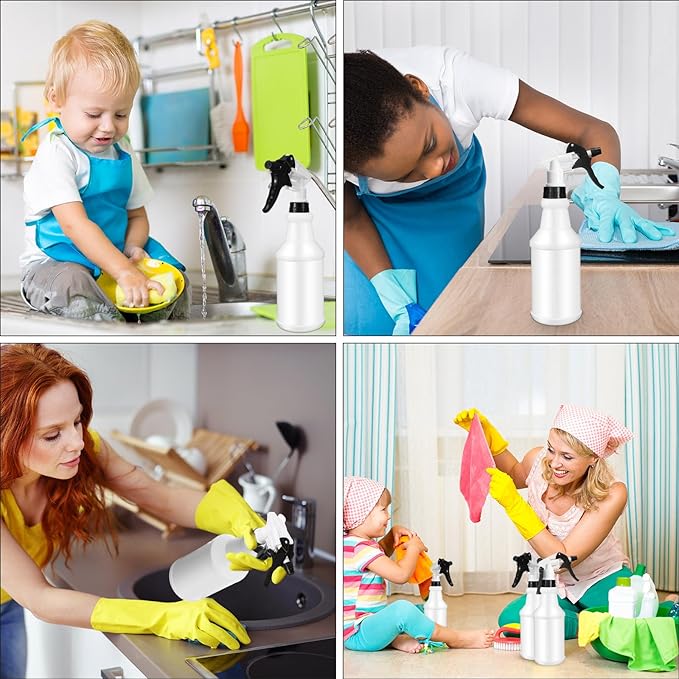 Eccliy 12 Pcs 16 Oz Plastic Spray Bottle, Adjustable Empty Reusable Sprayer for Cleaning, Planting, Water, Bathroom and Kitchen, BBQ, Commercial and Residential(Black&white,Original)