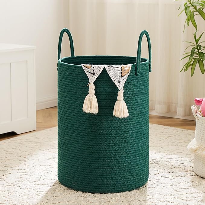 Laundry Basket,Woven Cotton Rope Laundry Hamper,60L for Decorative Storage of Dirty Clothes,Toys and Blankets in Bathroom,Baby Room and Living Room