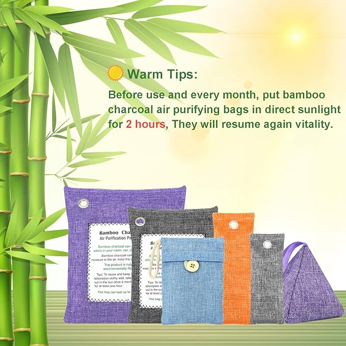 Bamboo Charcoal Bags Odor Absorber 4 Pack×500g Bamboo Charcoal Air Purifying Bags, for Car Air Fresheners, Odor Eliminator for Home，Shoe Deodorizer - Colorful-Activated Charcoal Odor Absorbers