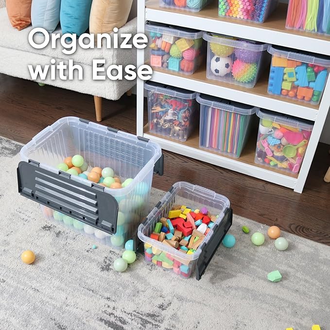 Superio Storage Bins with Lids, Clear Plastic Containers for Organizing, Stackable Totes, BPA Free, Odor Free, Organizer Boxes for Home, and Dorm (4 Pack, 15"x10"x10.25")