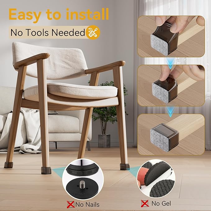 24PCS Rectangular Chair Leg Floor Protectors, Furniture Sliders, Non-Slip Felt Furniture Pads for Hardwood Floors, Silicone Cap Covers to Protect Floors,(Fit L :1.34-1.57", W: 0.87-1.18")