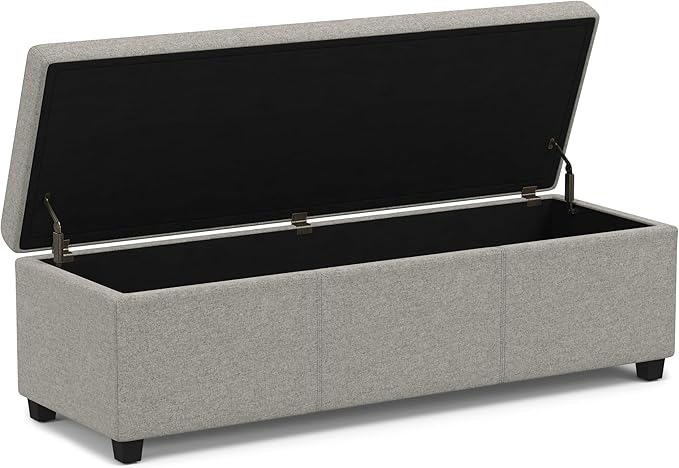 SIMPLIHOME Avalon 54 inch Wide Contemporary Rectangle Extra Large Storage Ottoman Bench in Cloud Grey Polyester Linen Fabric, Assembled, for The Living Room, Entryway and Family Room