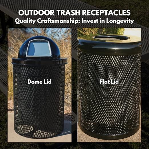 COATEDOUTDOORFURNITURE RFT-P-TXTLBL Heavy Duty Round Trash Receptacle with Flat Top, Liner Included, 32 Gallon, Textured Light Blue, Made in America