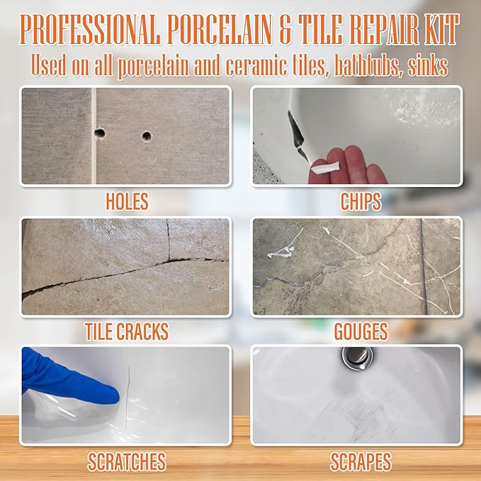 Porcelain Repair Kit White, High-Gloss Chipped Sink & Tile Repair Kit to Quickly Fix Sinks Chips and Tile Cracks with High Bond Strength, Porcelain Sink Repair Kit for Tub, Tiles, Sinks and Toilet