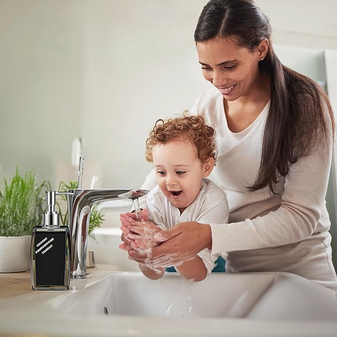 Black Soap Dispenser with Refillable Plastic Pump for Bathroom Sink or Kitchen Counter, Ideal for Hand Soap, Liquid Soap, Dish Soap, or Lotion Use