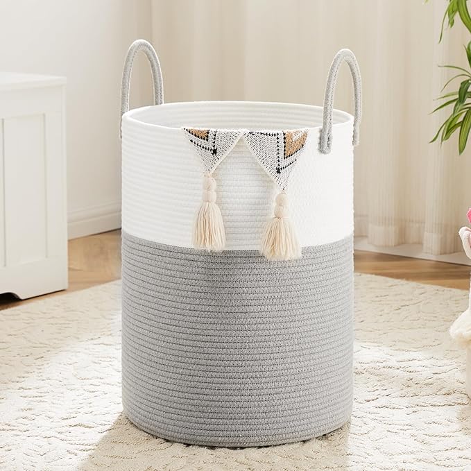 Laundry Basket,Woven Cotton Rope Laundry Hamper,60L for Decorative Storage of Dirty Clothes,Toys and Blankets in Bathroom,Baby Room and Living Room
