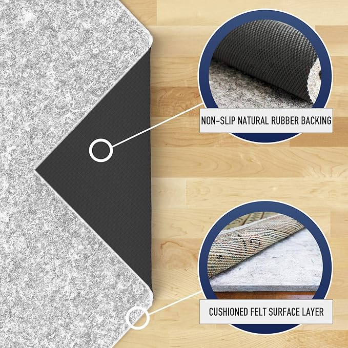 RUGPADUSA - Dual Surface - 5'10" x 8'10" - 1/4" Thick - Felt + Rubber - Non-Slip Backing Rug Pad - Safe for All Floors